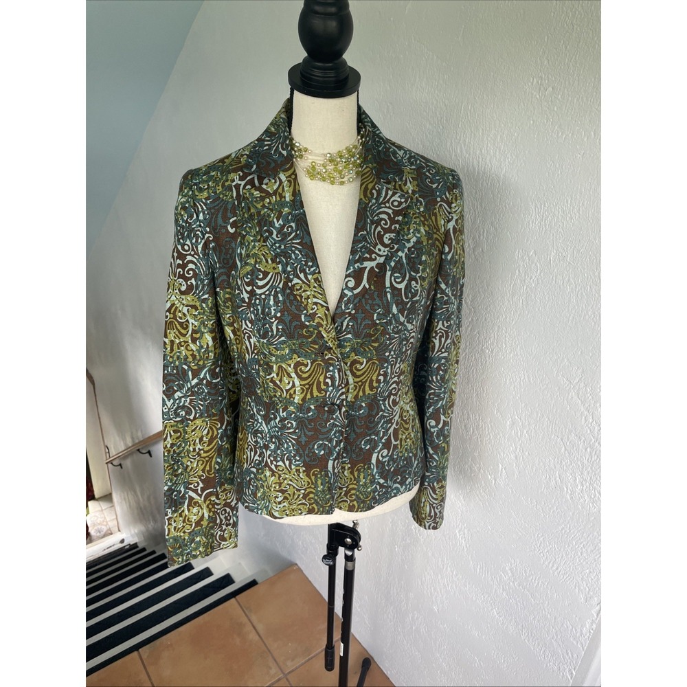 NEW Ladies GRACE DANE LEWIS Teal Multi‎ Color Linen Blend Lined Blazer Jacket 6
